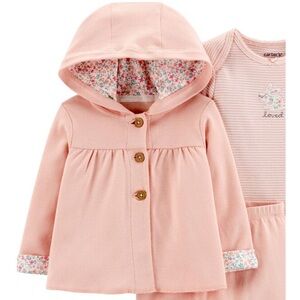 🍊5/$25 Carter's Light Pink Baby Sweater with Floral Cuffs size 6m